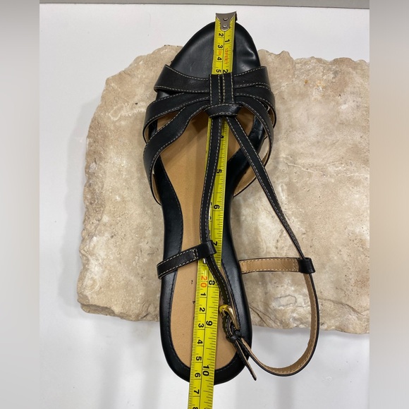 Softshoe by Medicus Black Leather Slingback Peep Toe Low Heel Sandals Sz 9.5 - Picture 10 of 16